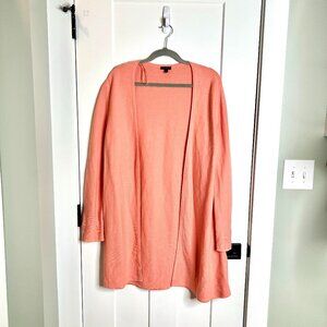 Talbots Coral Ribbed Long Lined Open Front Cotton Modal Cardigan Oversized XLP
